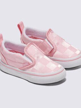 EUC VANS CLASSIC PINK SATIN CHECKERED SLIP ON BABY ROSE SHOES SIZE 4.5